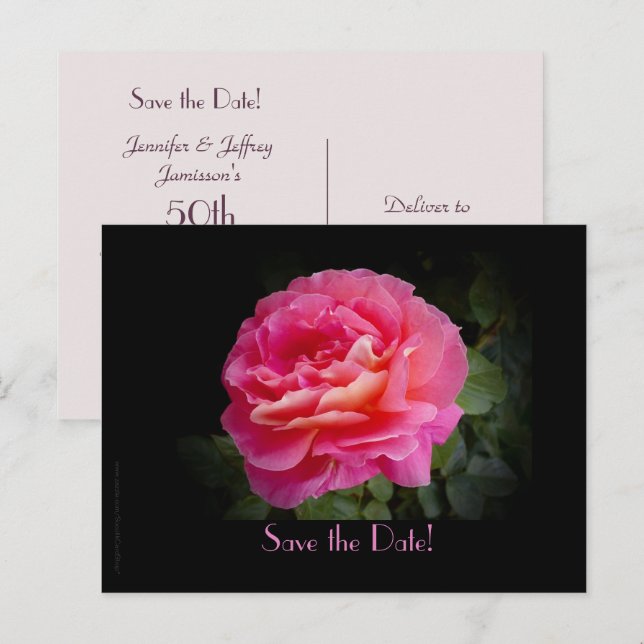 Postal De Anuncios Salve la Fecha Fiesta del 50 Aniversario Rosa Pink (Anverso / Reverso)