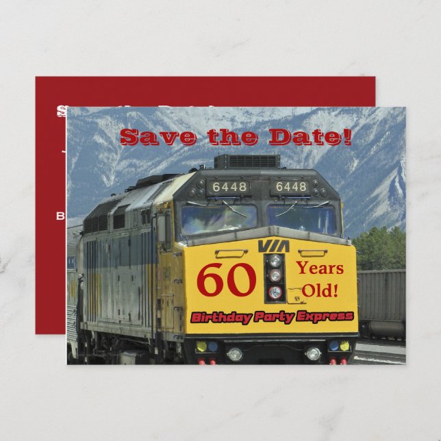 Postal De Anuncios Salven el tren ferroviario de fiesta de cumpleaños (Anverso / Reverso)