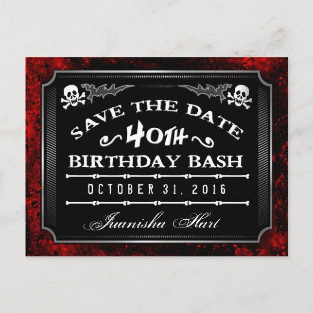 Postal De Anuncios Salven la fecha 40 cumpleaños Bash Halloween (Anverso)