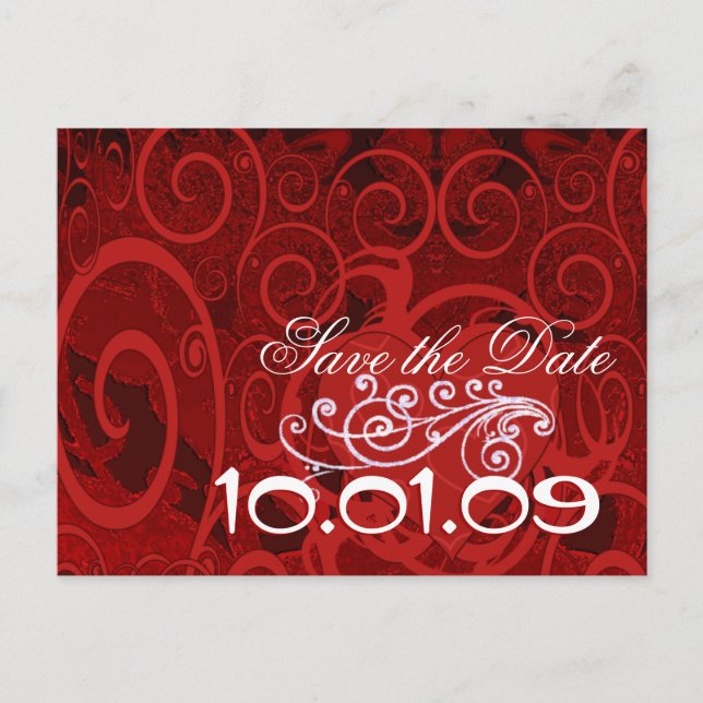 Postal De Anuncios Salven La Fecha Corazón Borgoña - (Anverso)