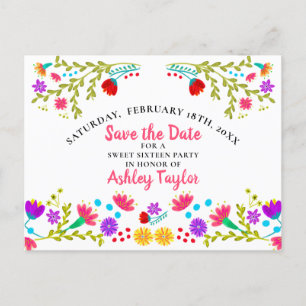 Postal De Anuncios Salven la fecha floral mexicana Fiesta dulce blanc