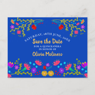Postal De Anuncios Salven la fecha floral mexicana Fiesta Royal Blue