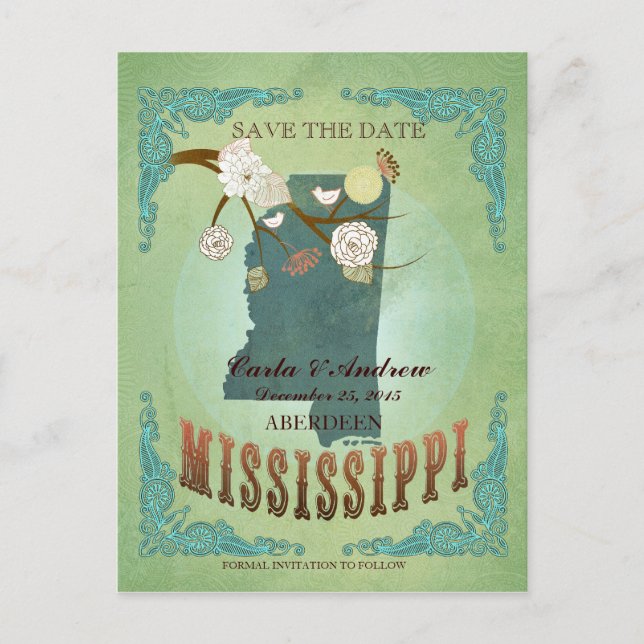 Postal De Anuncios Salven La Fecha - Mapa De Mississippi Con Aves Enc (Anverso)