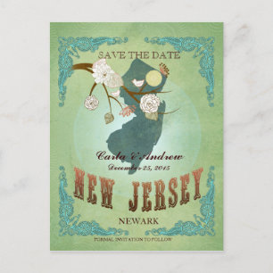 Postal De Anuncios Salven La Fecha - Mapa De Nueva Jersey Con Aves En