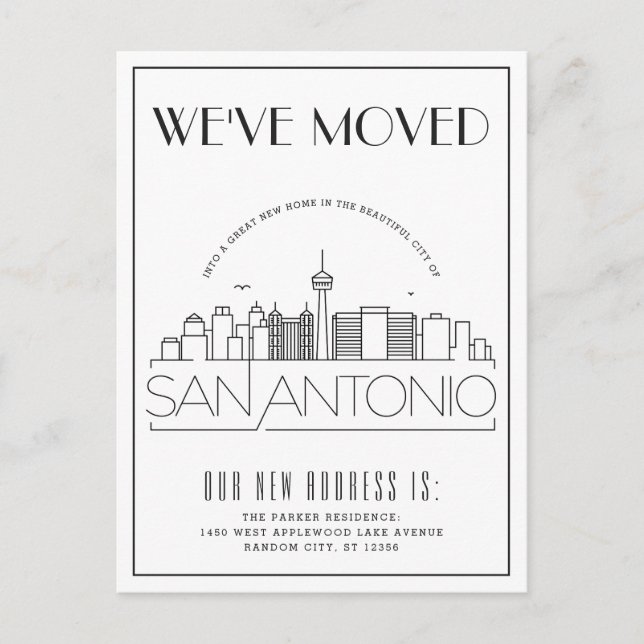 Postal De Anuncios San Antonio Modern Deco | Cambio de Dirección (Anverso)
