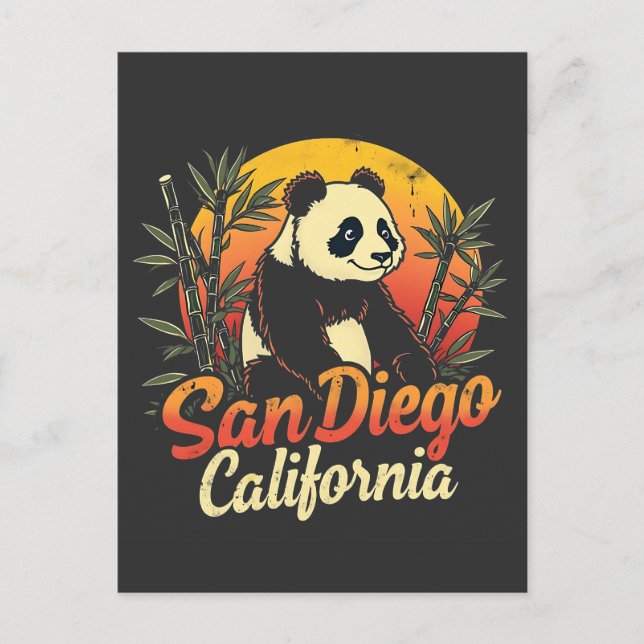 Postal De Anuncios San Diego California Retro Sunset Vintage Panda (Anverso)