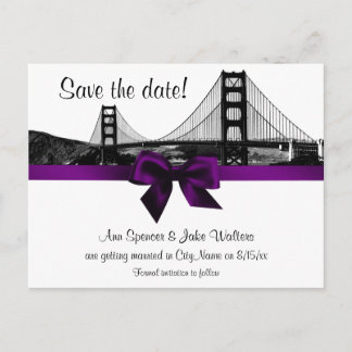 Postal De Anuncios San Fran Silueta Grabado BW Púrpura Save the Date