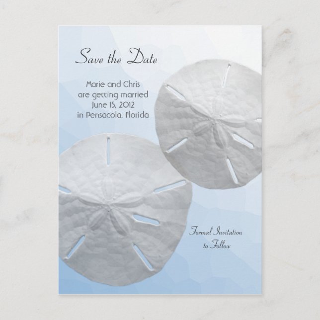 Postal De Anuncios Sand Dollar Save the Date Beach Theme Boda (Anverso)