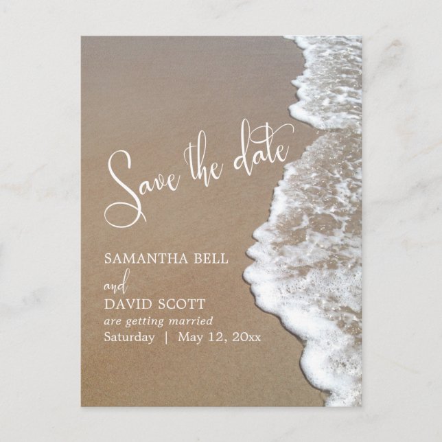 Postal De Anuncios Sand & Foam Beach Wedding Save the Date 1b (Anverso)