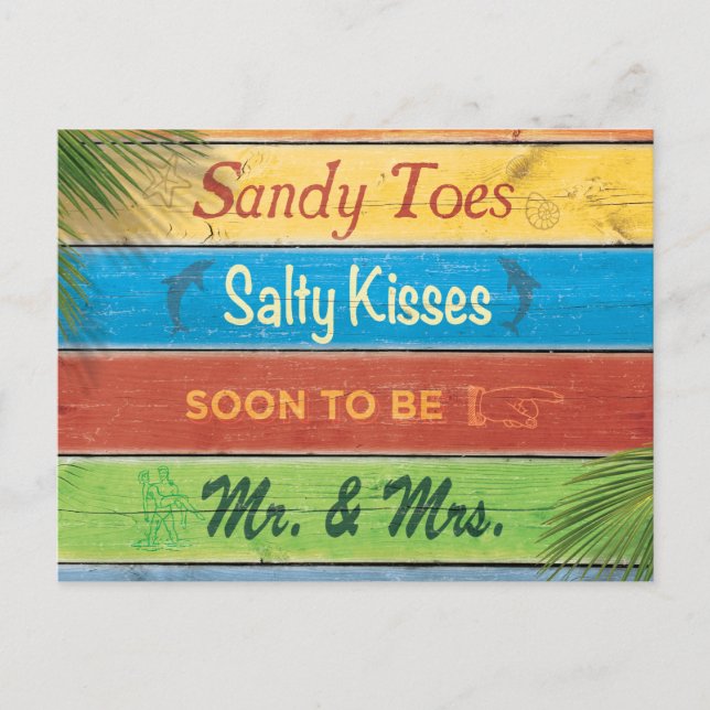 Postal De Anuncios Sandy Toes Salty Kisses Guardar la Fecha (Anverso)