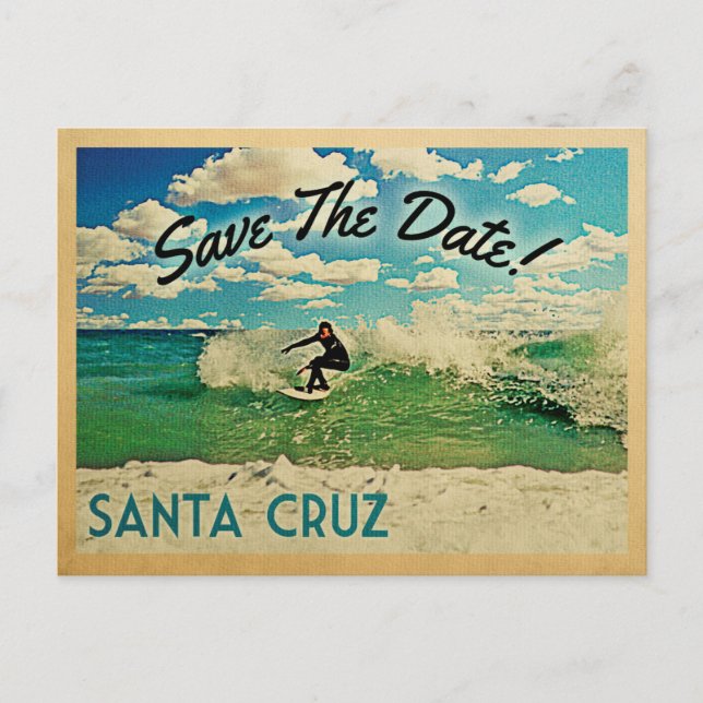 Postal De Anuncios Santa Cruz Save The Date California Surf (Anverso)