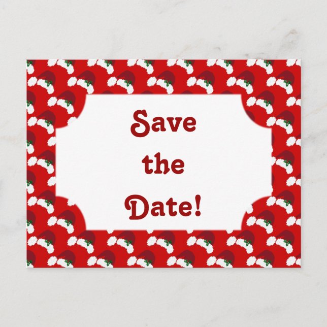 Postal De Anuncios Santa Hats con Holly Save the Date Postcard (Anverso)