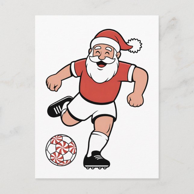 Postal De Anuncios Santa jugando fútbol Navidad Jugador Deporte  (Anverso)