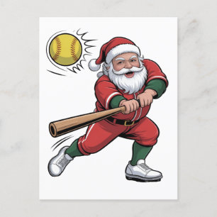 Postal De Anuncios Santa jugando softball Navidad Jugador Deporte