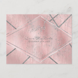 Postal De Anuncios Satin de seda rosa y plata con brillo glam Save th