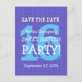 Postal De Anuncios Save Date Sweet 16 Purple Blue Birthday Party V06