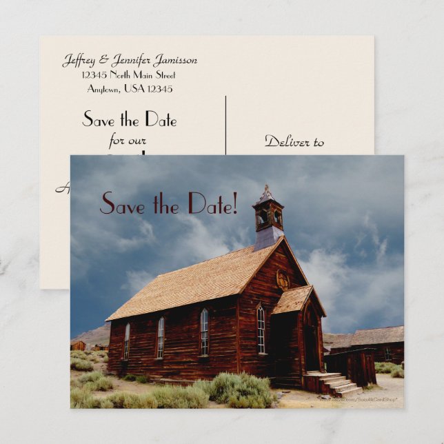 Postal De Anuncios Save the Date ANY Aniversario Fiesta Old Wood Chur (Anverso / Reverso)