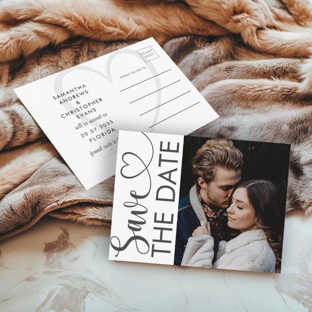 Postal De Anuncios Save the Date Black & White Photo Wedding (Subido por el creador)