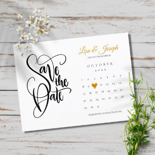 Postal De Anuncios Save the Date Calendar Gold Love Heart Invitation