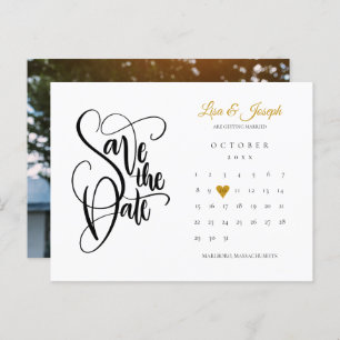 Postal De Anuncios Save the Date Calendar Gold Love Heart Photo Annou