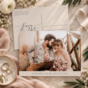 Postal De Anuncios Save the Date de Boda con Foto Minimalista Moderna