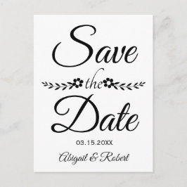 Postal De Anuncios Save the Date de boda con tipografía en blanco y n