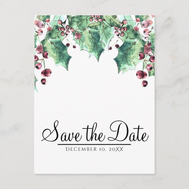 Postal De Anuncios Save the Date de boda de invierno de diciembre Hol (Anverso)