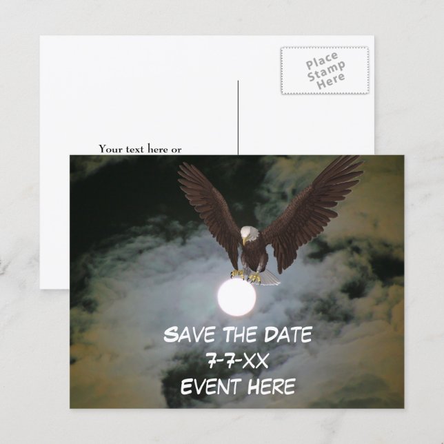 Postal De Anuncios Save The Date Eagle Full Moon  (Anverso / Reverso)