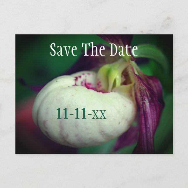 Postal De Anuncios Save The Date Lady Slipper Flower Personalized (Anverso)