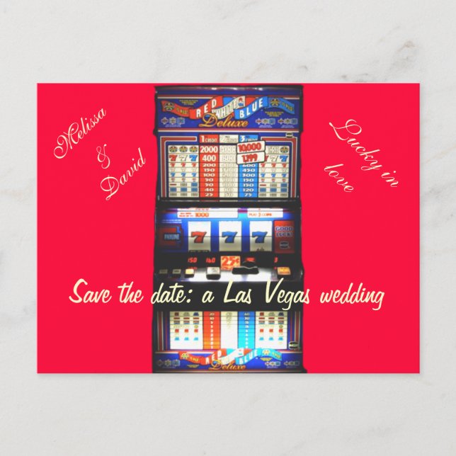 Postal De Anuncios Save the Date Las Vegas Boda Slot Machine Red (Anverso)