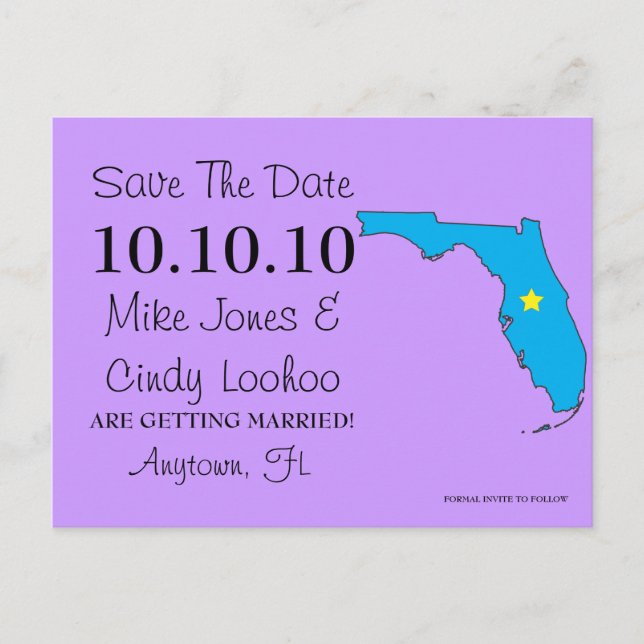 Postal De Anuncios Save the Date personalizable Estado - FLORIDA (Anverso)