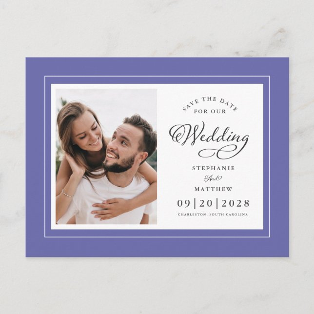 Postal De Anuncios Save The Date Photo Blue Elegant Wedding (Anverso)