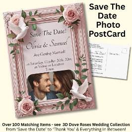 Postal De Anuncios Save The Date, Photo - Dove & Pink Roses