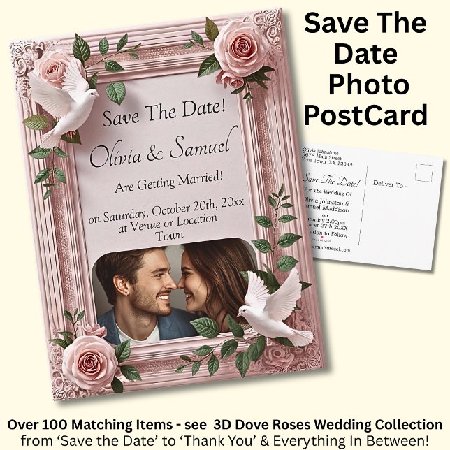 Postal De Anuncios Save The Date, Photo - Dove & Pink Roses (Subido por el creador)