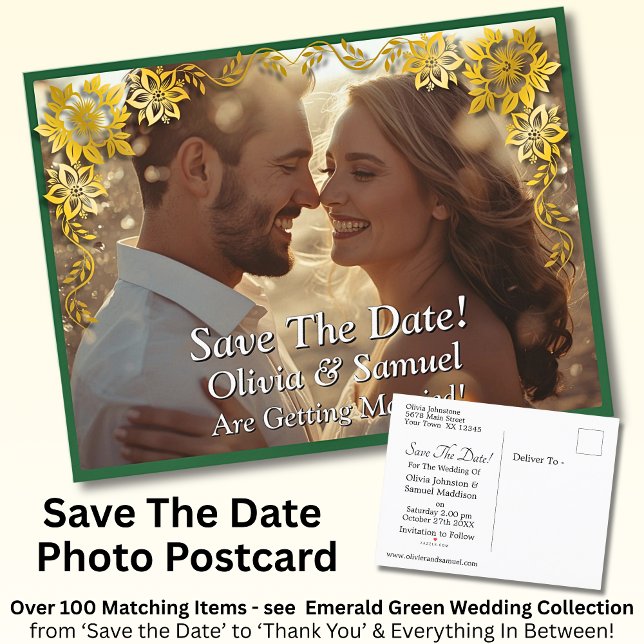Postal De Anuncios Save The Date, Photo -Emerald Green & Gold (Subido por el creador)