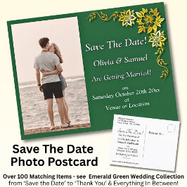 Postal De Anuncios Save The Date, Photo -Emerald Green & Gold