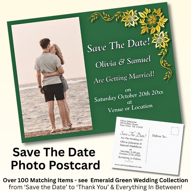 Postal De Anuncios Save The Date, Photo -Emerald Green & Gold (Subido por el creador)