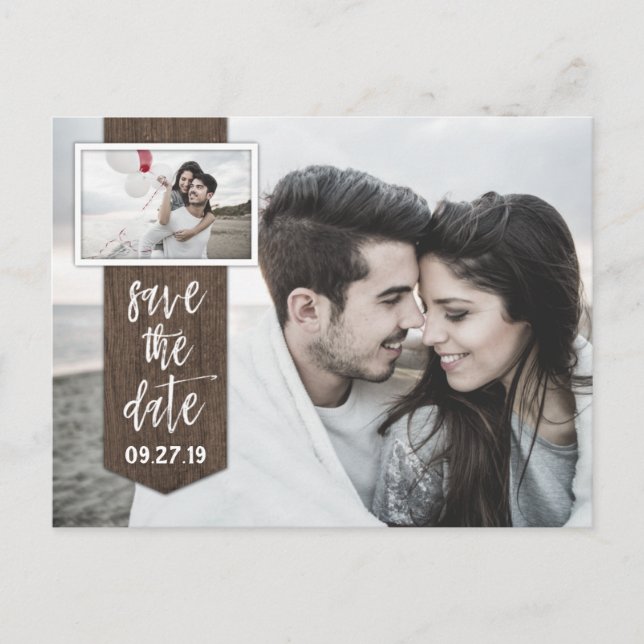 Postal De Anuncios Save the Date Photo Rustic Barn Wood Boda (Anverso)