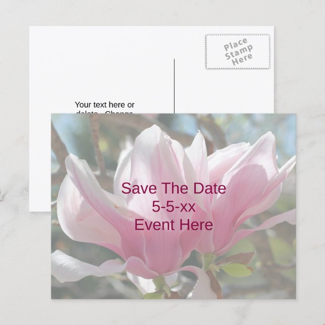 Postal De Anuncios Save The Date Pink Magnolia Flower  (Anverso / Reverso)