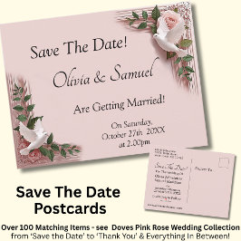 Postal De Anuncios Save The Date - Pink Roses & Doves Wedding