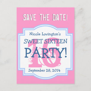 Postal De Anuncios Save the Date Sweet 16 Birthday Party V001 PINK
