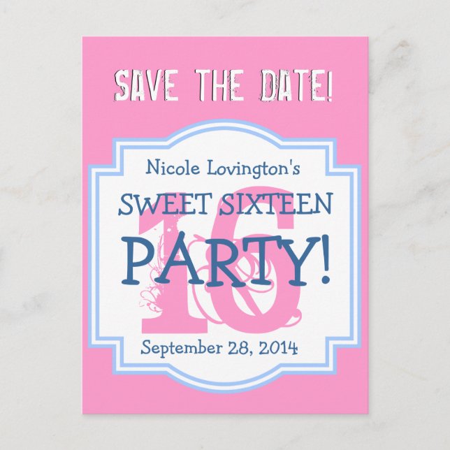 Postal De Anuncios Save the Date Sweet 16 Birthday Party V001 PINK (Anverso)