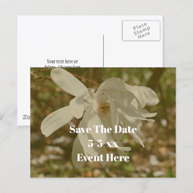 Postal De Anuncios Save The Date White Magnolia Flower  (Anverso / Reverso)