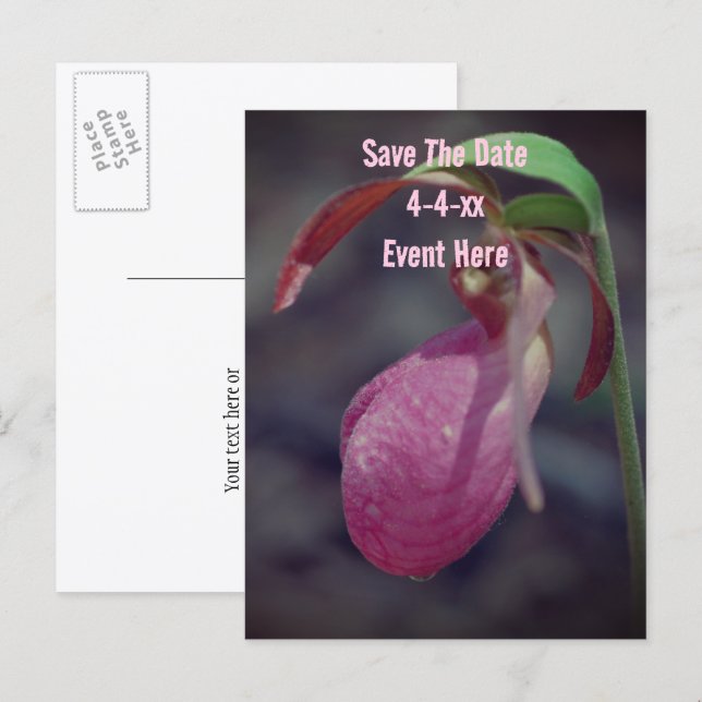 Postal De Anuncios Save The Date Wild Pink Lady Slipper Flower  (Anverso / Reverso)