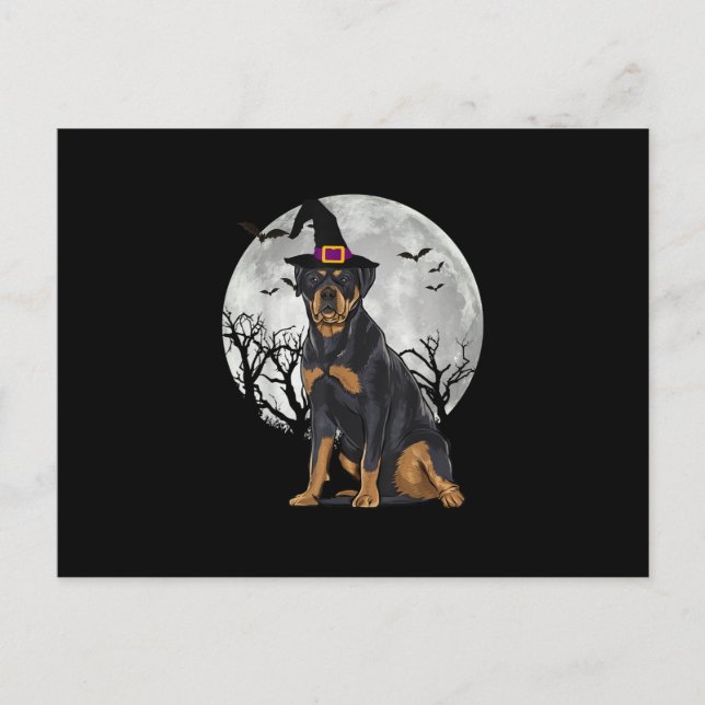 Postal De Anuncios Scary Rottweiler Dog Witch Gorra Halloween (Anverso)