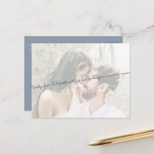 Postal De Anuncios Script Couple Photo Dusty Blue Save the Date