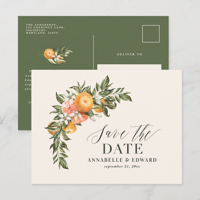 Postal De Anuncios Script elegante boda cítrico botánico moderno ann (Anverso / Reverso)