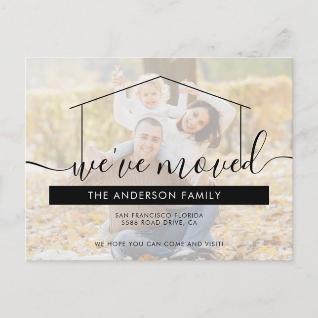 Postal De Anuncios Script moderno Nos hemos mudado Foto de la nueva c (Anverso)