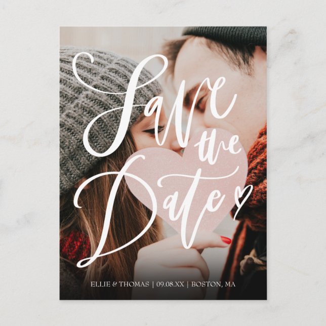 Postal De Anuncios Script Save the Date Modern Simple Photo (Anverso)