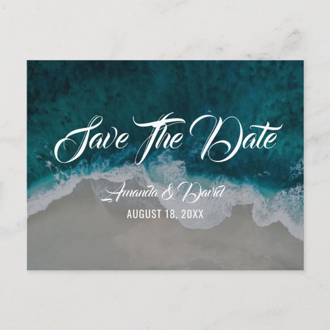 Postal De Anuncios Sea Shore Destination Beach Wedding Save the Date (Anverso)